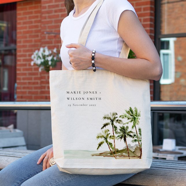 Bolsa Tote Casamento Rustic Tropical Palm Trees Beach Sand (Criador carregado)