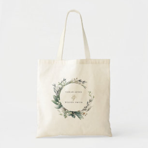 Bolsa Tote Casamento Rustic Watercolor Green Foliage Wreath