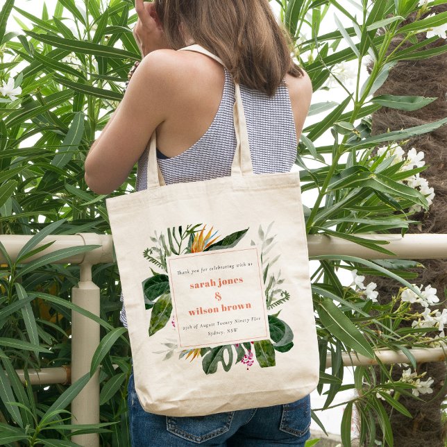 Bolsa Tote Casamento Tropical Floral Tropical de Peach Blush  (Criador carregado)