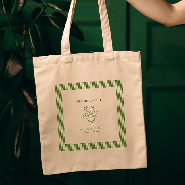 Bolsa Tote Casamento Verde Desenhado à Mão Elegante (Criador carregado)