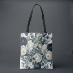 Bolsa Tote Casamento Verde Floral Moderno Azul Escuro e Branc<br><div class="desc">Personalizar com ou sem texto.</div>