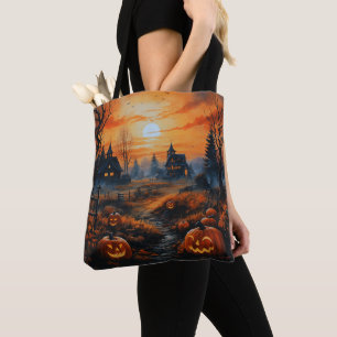 Bolsa Tote Casas Assombradas Assustadoras Lua Cheia Halloween