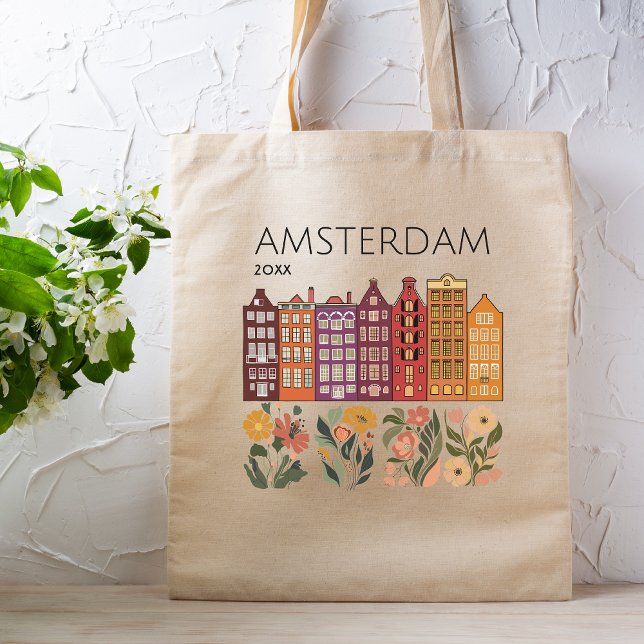 Bolsa Tote Casas do Canal Floral de Amsterdã (Criador carregado)