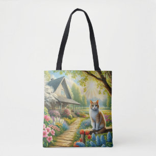 Bolsa Tote Casca de primavera/jardim e gato