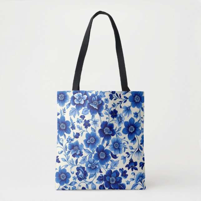 bolsa tote cascata de flor azul (Frente)