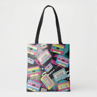 Bolsa Tote Cassetes de várias cores sobre uma costura preta