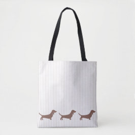 Bolsa Tote Castanho Dachshakes em Stripes de bege