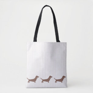 Bolsa Tote Castanho Dachshakes em Stripes de bege