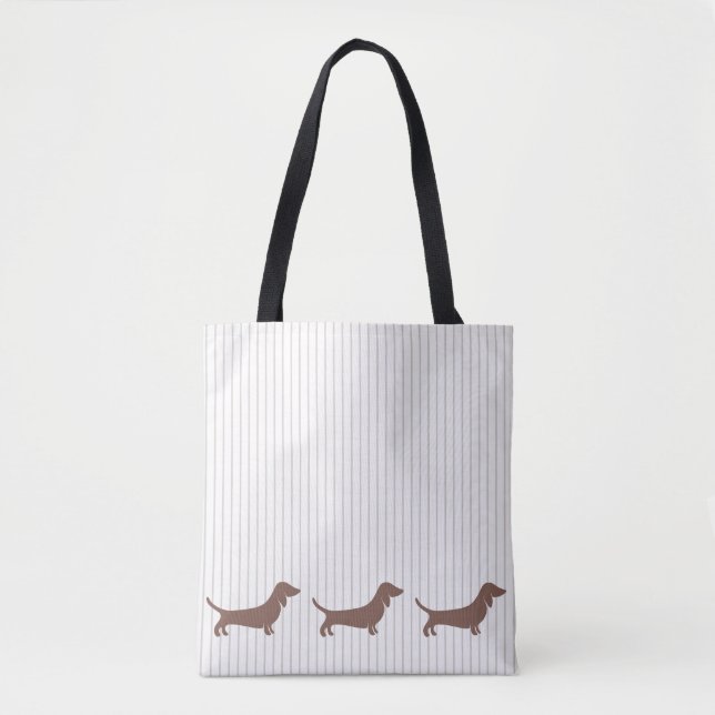 Bolsa Tote Castanho Dachshakes em Stripes de bege (Frente)