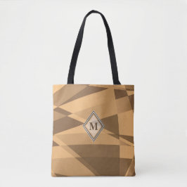 Bolsa Tote Castanho, Laranja Geométrico Dinâmico