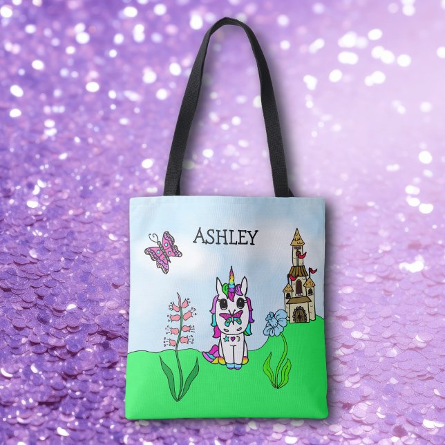 Bolsa Tote Castelo de Cone Fada de Arco-Íris Unicorn Personal (Criador carregado)