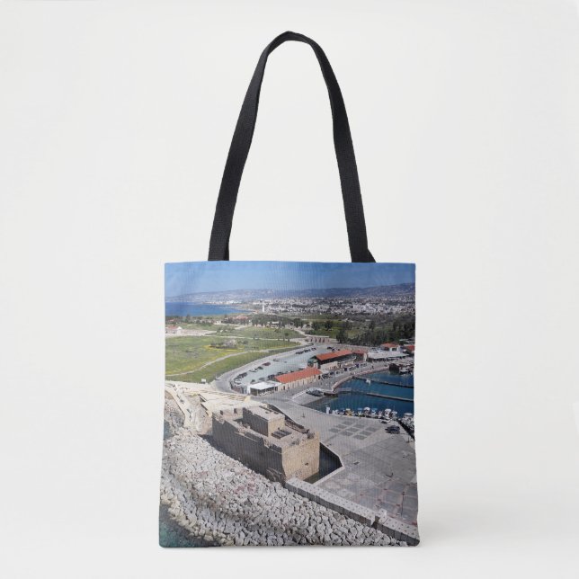 Bolsa Tote Castelo de Paphos e Porto com farol (Frente)