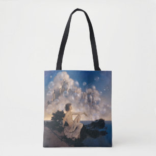 Bolsa Tote Castelos no Ar de Maxfield Parrish 1904 Fantasia V