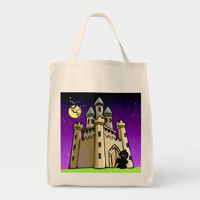 Bolsa Tote Castle Bats e Grim Reaper na Porta do Castelo (Frente)