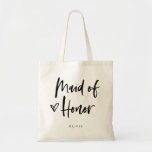 Bolsa Tote Casual Script | Presente de Madrinha de casamento<br><div class="desc">Esta bolsa de presente do na moda e partido chic bridal apresenta uma tipografia moderna, casual, de scripts pretos que diz "Madrinha de casamento", e um coração moderado e rabiscado, com seu nome em texto simples e ousado. O perfeito presente de casamento elegante para toda a sua festa de casamento....</div>