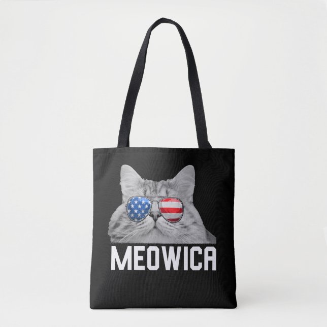 Bolsa Tote Cat 4 de julho Men Women USA American Flag (Frente)