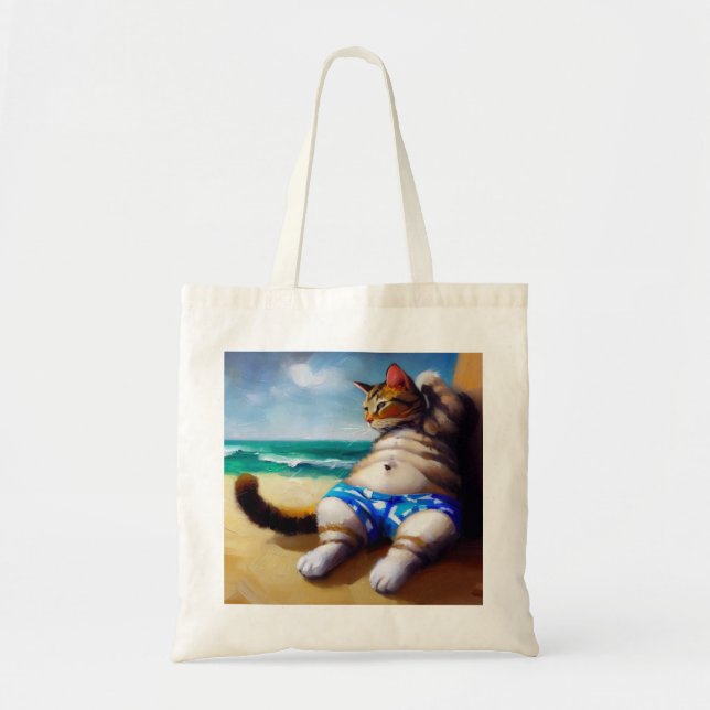 Bolsa Tote Cat at the Beach (Frente)