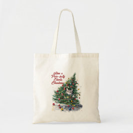 Bolsa Tote Cat Chaos Árvore de Natal Design Watercolor