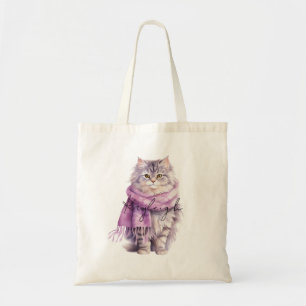 Bolsa Tote Cat Cozy Winter Purple Scarf