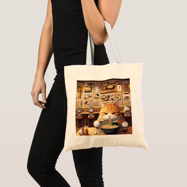 Bolsa Tote Cat Eating Ramen v1 (Frente (produto))