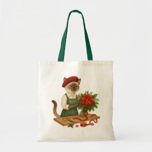 Bolsa Tote Cat Florist Natal temido arranjando flores
