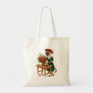Bolsa Tote Cat Florist Natal temido arranjando flores