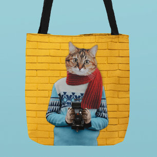 Bolsa Tote Cat Fotografia em Vintage Sweater Quirky