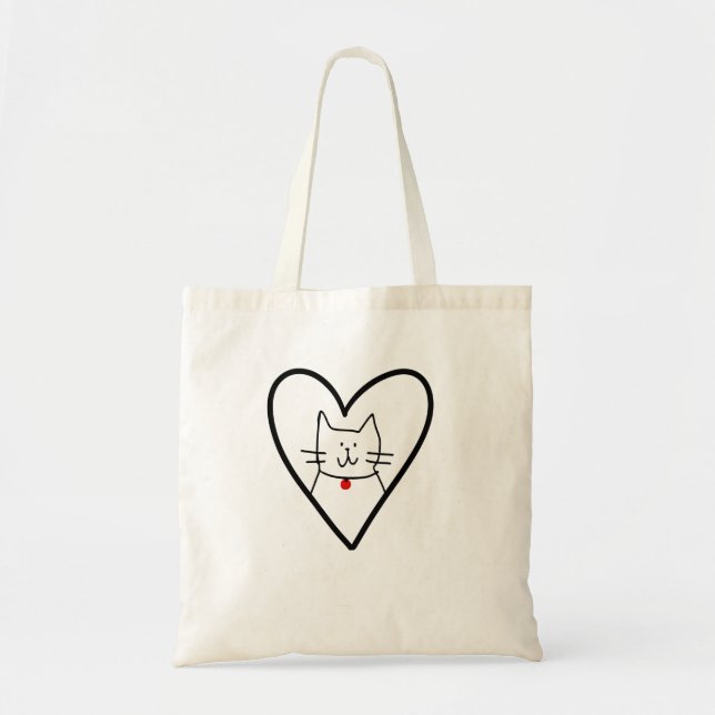Bolsa Tote Cat in Heart Doodle  (Frente)