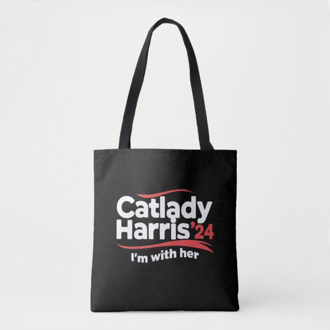 Bolsa Tote Cat Lady Kamala Harris 2024 Estou com ela (Frente)