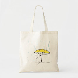 Bolsa Tote cat line drawing on a rainy day under umbrella