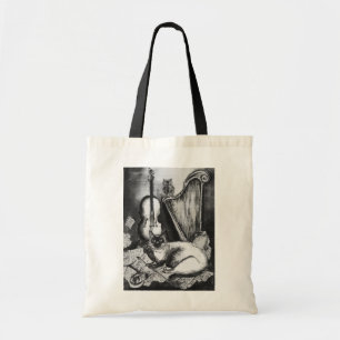 Bolsa Tote CAT MUSICAL,OWL,VIOLIN,HARP Black White Cinza Musi