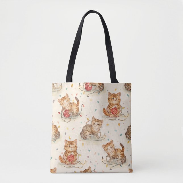 Bolsa Tote cat pattern christmas (Frente)