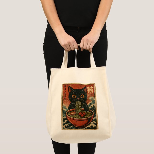 Bolsa Tote Cat Ramen Japonês Engraçado Gráfico Kawaii (Frente (produto))