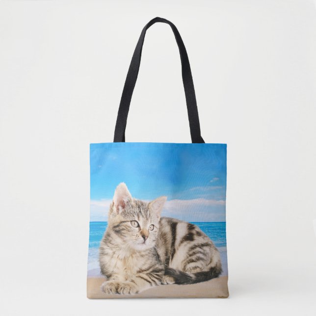 Bolsa Tote Cat Sentado na praia da Ilha Tropical (Frente)