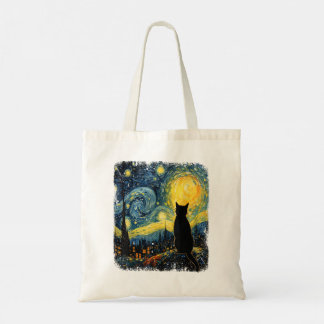 Bolsa Tote Cat Starry Night Van Gogh Cat for Cat Lover Cat Mo