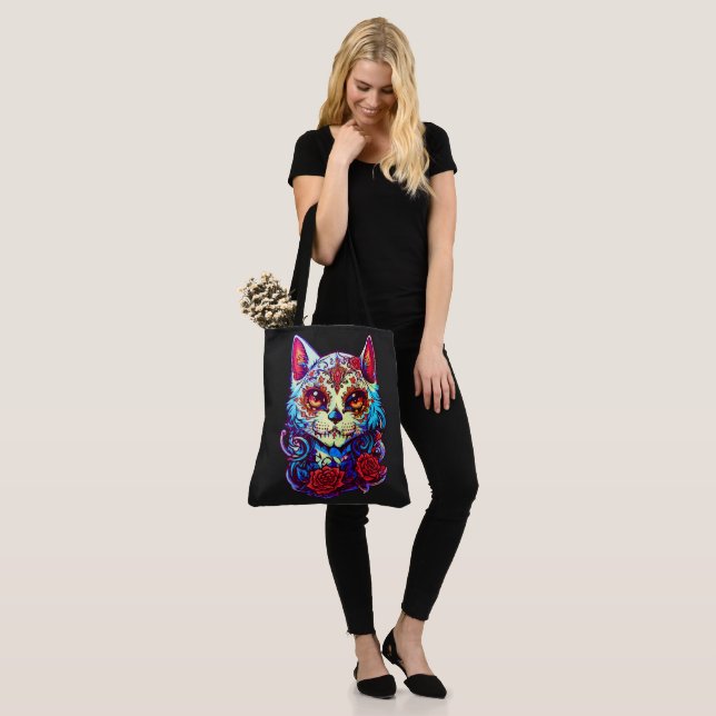 Bolsa Tote Cat Sugar Skull Halloween, Dia de los Muertos (No(a) Modelo)