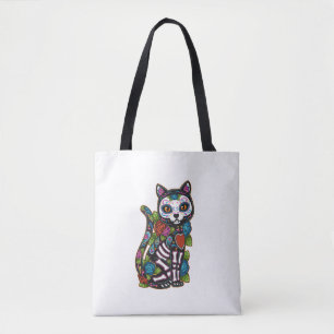 Bolsa Tote Cat Sugar Skull México Calavera Dia De Los Muertos