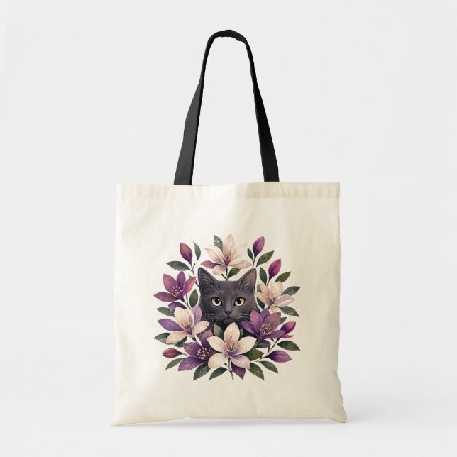 Bolsa Tote Cat with Flowers (Frente)