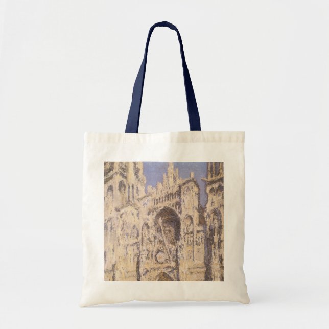 Bolsa Tote Catedral de Rouen, Harmony Blue Dourado por Claude (Frente)