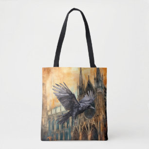 Bolsa Tote Catedral Gótica Medieval e Raven Voadora