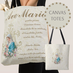 Bolsa Tote Católica Abençoada Mãe Mary Marian Cross Floral