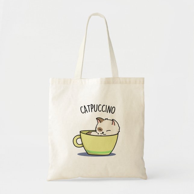 Bolsa Tote Catpuccino Gato De Gatinho Engraçado Na Taça (Frente)