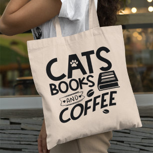 Bolsa Tote Cats Books Typografia Café Coffee Bookworm Cotação