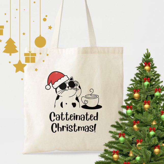 Bolsa Tote Catteinated Christmas Coffee and Cat Lover Holiday (Criador carregado)