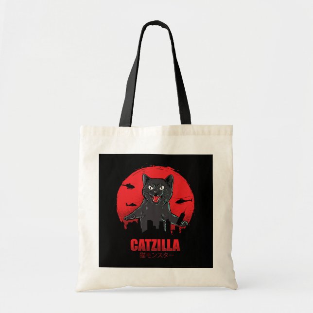 Bolsa Tote Catzilla Monster Cat Destroys Edifício Skyscraper (Frente)