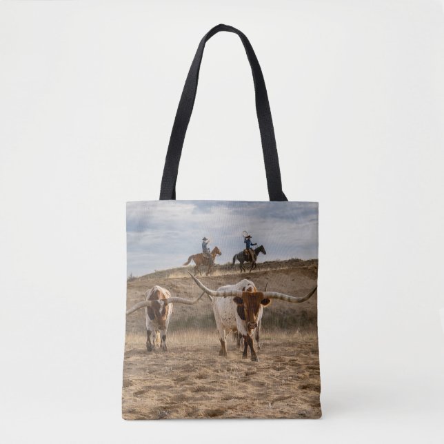 Bolsa Tote Caubóis do Oeste com Gado Longhorn (Frente)
