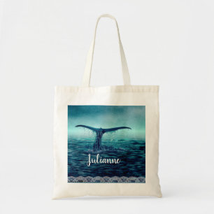Bolsa Tote Cauda de Baleia sobre o Oceano Personalizado