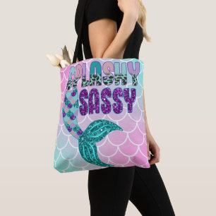 Bolsa Tote Cauda de sereia rosa roxo verde feminino e espalha