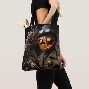 Bolsa Tote Cavaleiro Abóbora de Halloween Steampunk