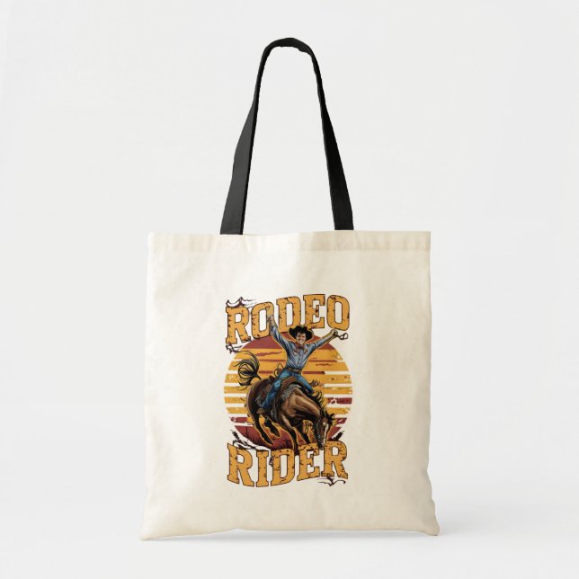Bolsa Tote Cavaleiro de Rodeio - Retro Cowboy Vintage (Frente)